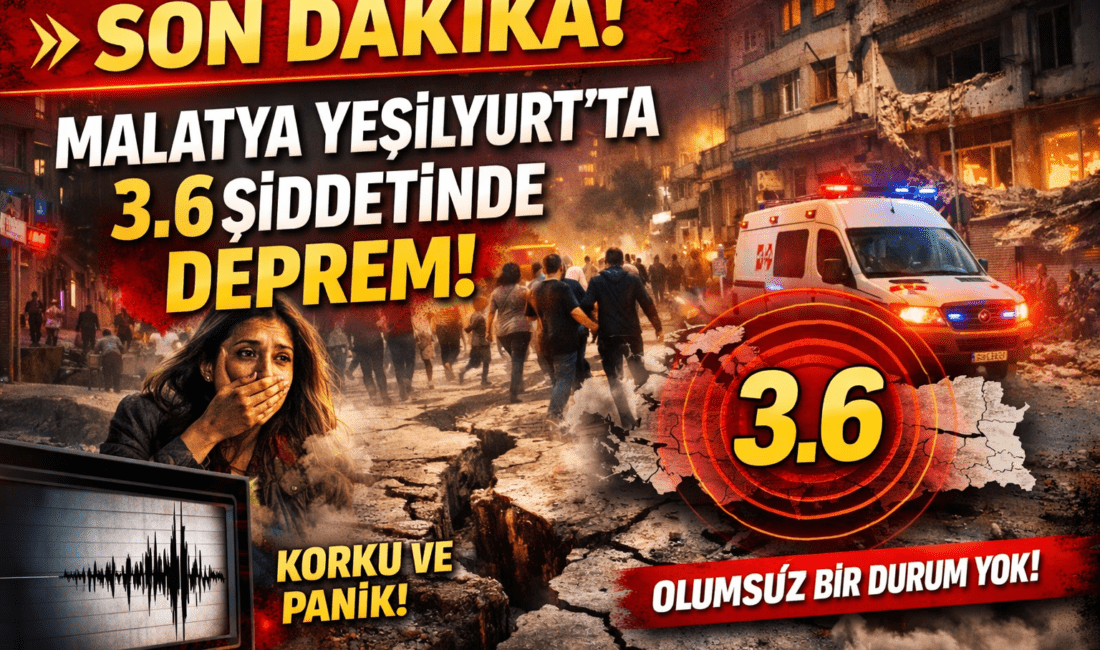 Malatya’nın Yeşilyurt ilçesinde saat 20:43’te meydana gelen 3.6 büyüklüğündeki deprem,