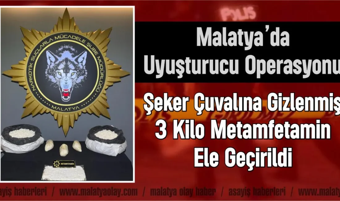 Malatya’da polis ekiplerince durdurulan araçta şeker çuvalları içine gizlenmiş 3
