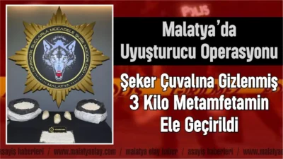 Malatya’da polis ekiplerince durdurulan araçta şeker çuvalları içine gizlenmiş 3