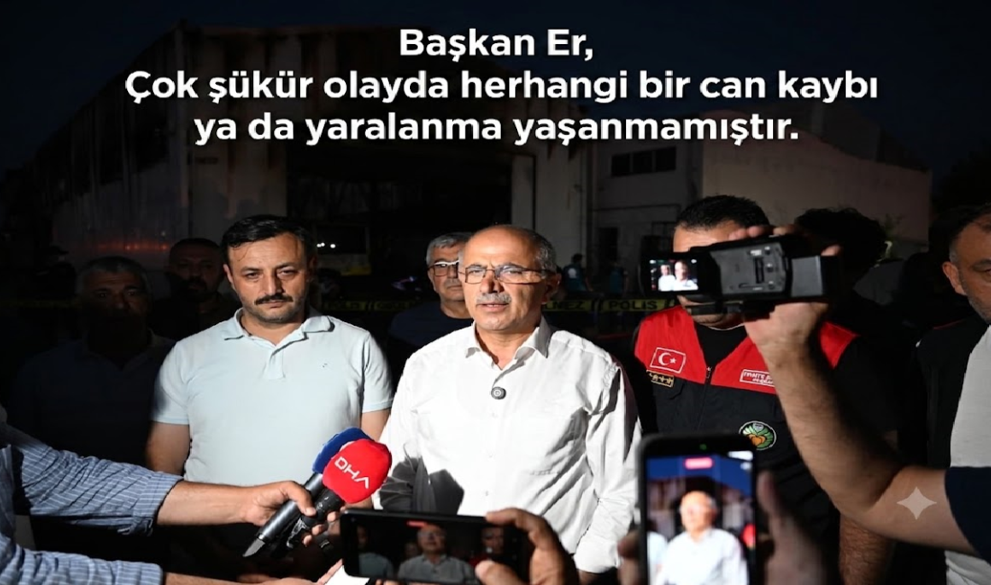 MOTAŞ bakım atölyesinde korkutan yangın, Başkan Sami Er olay yerinde 