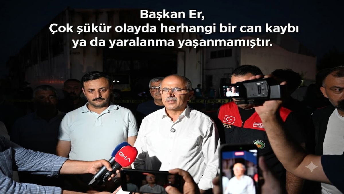 MOTAŞ bakım atölyesinde korkutan yangın, Başkan Sami Er olay yerinde 