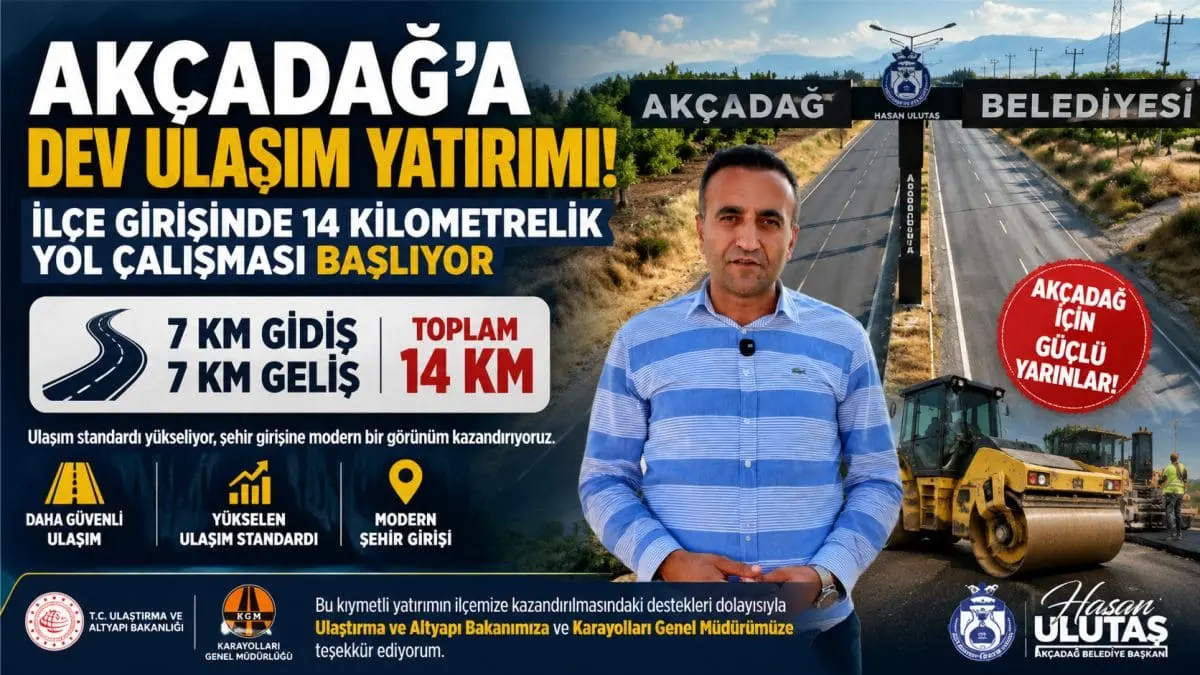 Akçadağ Belediye Başkanı Hasan Ulutaş, ilçe girişinde toplam 14 kilometrelik
