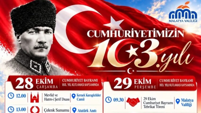 Malatya’da Cumhuriyetin Kuruluşunun 103. Yıl Kutlama Programı Belli Oldu