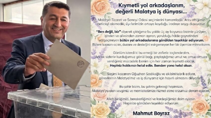 Malatya TSO Başkan Adayı Mahmut Boyraz’dan Teşekkür Mesajı